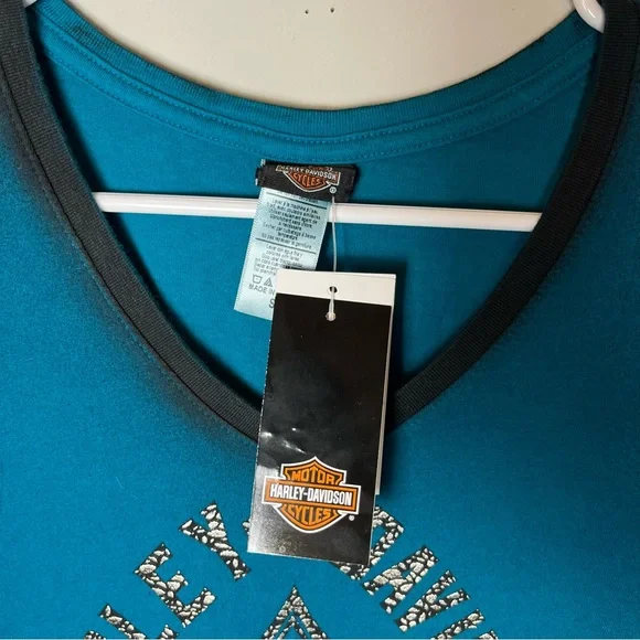 Harley Davidson Patina Sheen V neck top- S - Picture 2 of 5